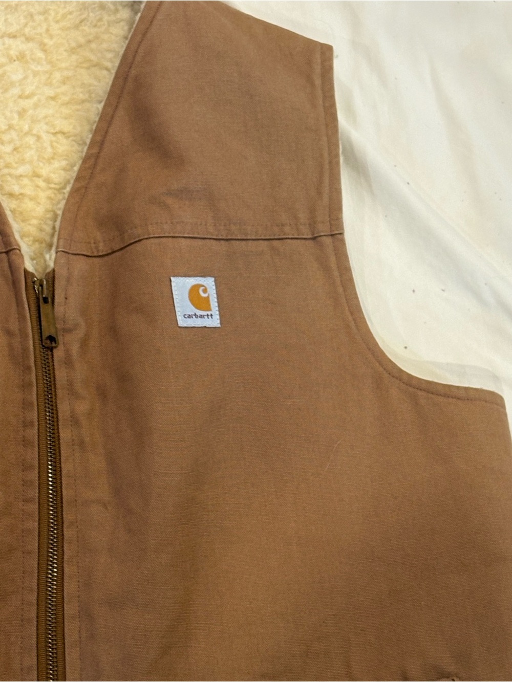Vtg 80s/90s Carhartt 6SVT Sherpa Lined Duck Canvas Vest Brown Made in USA - XLT - Picture 6 of 9